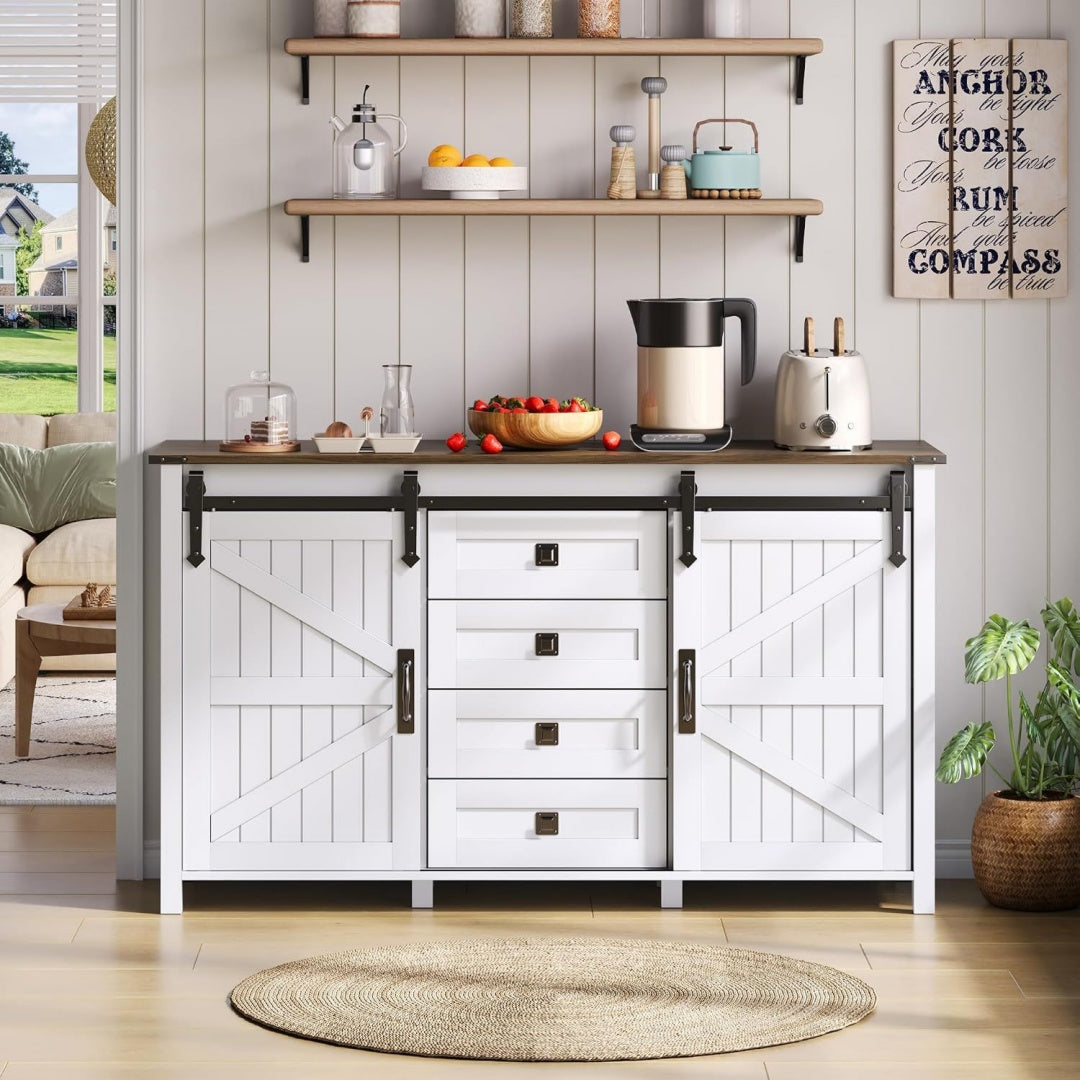 Sideboard mit 4 Schubladen und Metallgriffen