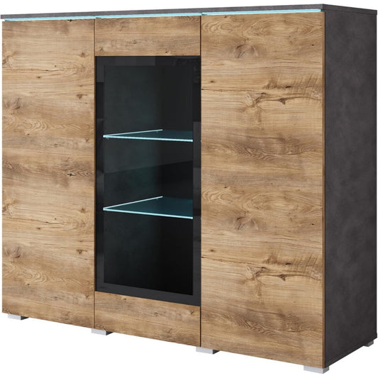 Beschichtete Flaechen und LED Beleuchtung an dem Sideboard