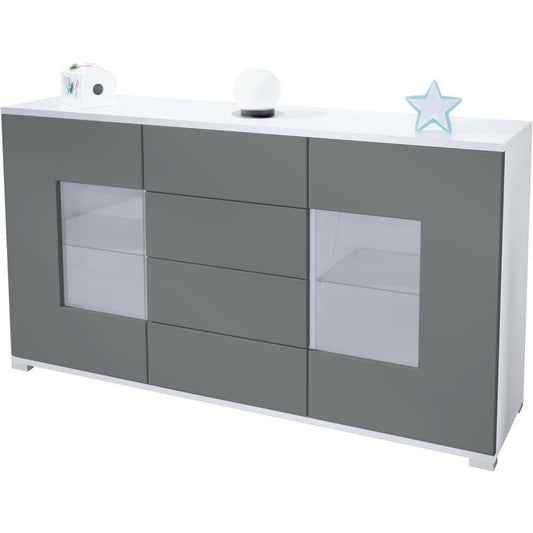 4 Schubladen und matte Oberflaechen an dem Sideboard
