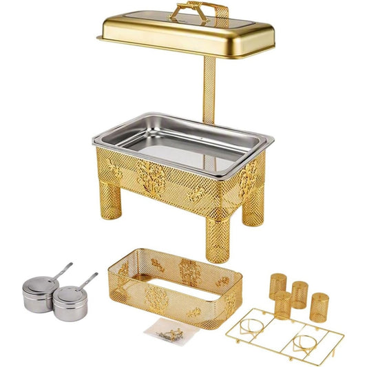 Speisenwaermer aus Samt und Metall in Gold