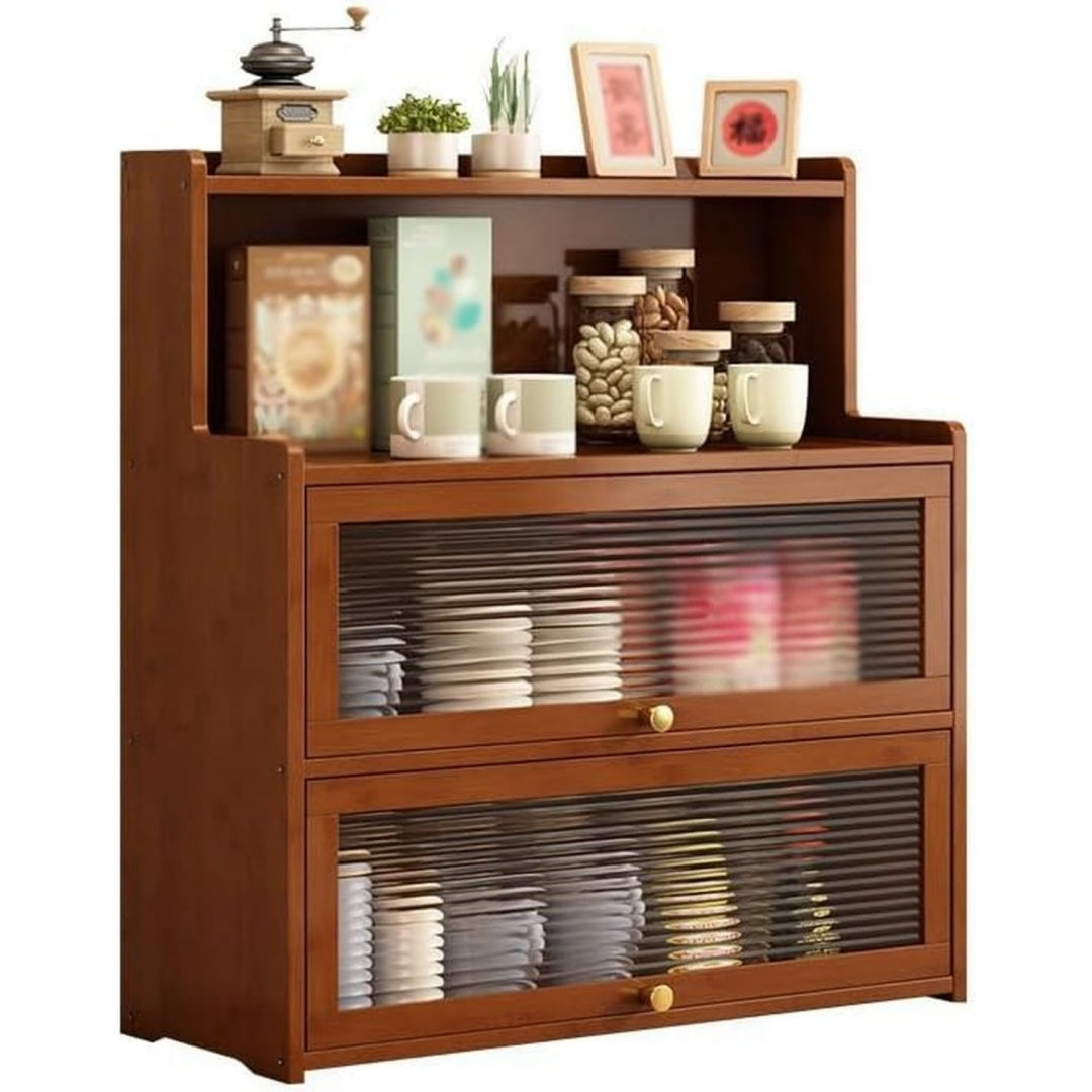 Eine klappbare Konstruktion praegt das Sideboard in Braun
