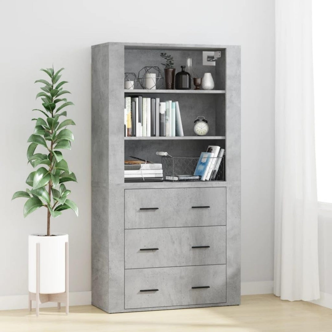 Sideboard in Betongrau mit Wandmontage