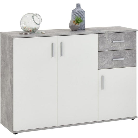 Kunststofffuesse treffen bei dem Sideboard auf Schubladen