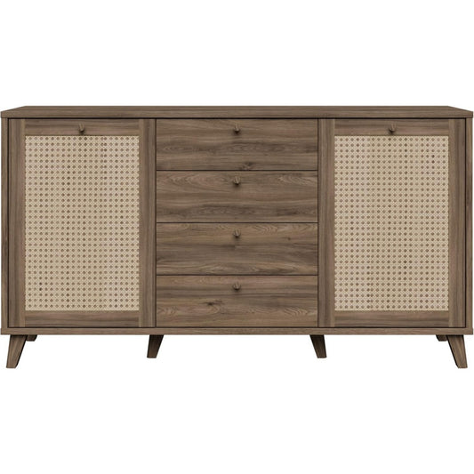 4 Schubladen und Flechtoptik an dem Sideboard
